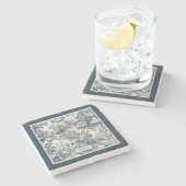 floral chic blauw toile de jouy monogram stenen onderzetter (Zijkant)