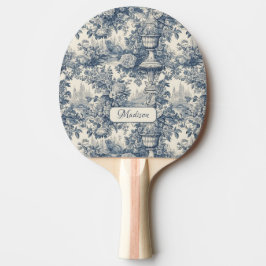  floral chic blauw toile de jouy monogram tafeltennisbatje
