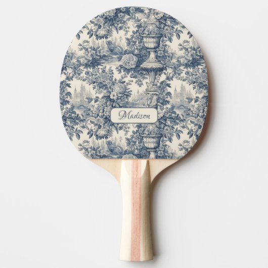  floral chic blauw toile de jouy monogram tafeltennisbatje (Voorkant)