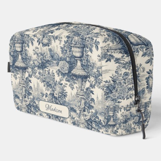  floral chic blauw toile de jouy monogram toilettasje (Rechterhoek)