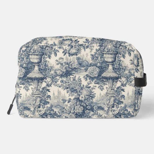  floral chic blauw toile de jouy monogram toilettasje (Achterkant)