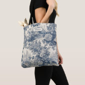  floral chic blauw toile de jouy monogram tote bag (Dichtbij)