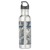 floral chic blauw toile de jouy monogram waterfles  (Achterkant)