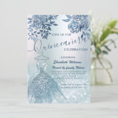 Floral-chic-blauwe jurk glittery ombre kaart (Staand voorkant)