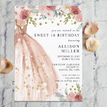 Floral Chic Blush Gold Glitter Dress Sweet 16 Kaart<br><div class="desc">Floral Burgundy Blush Gold Glitter Dress lief 16 uitnodigingen.</div>
