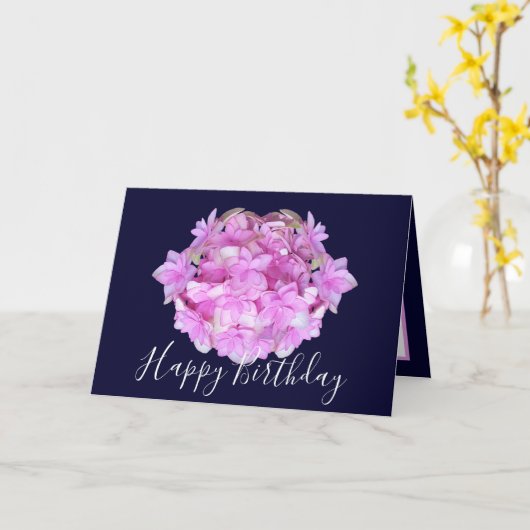 Floral Chic Bouquet Roze Hydrangea Bloemen Verjaar Kaart (Gele Bloem)