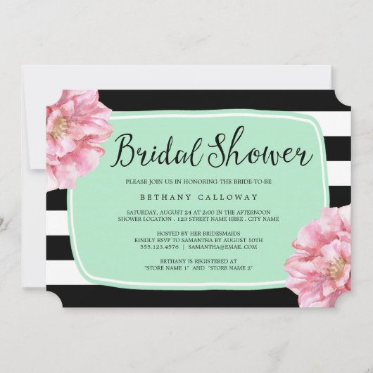 Floral Chic Bridal Shower Invitation / Mint Kaart (Voorkant)