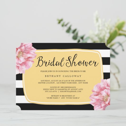 Floral Chic Bridal Shower Invitation / Yellow Kaart (Staand voorkant)