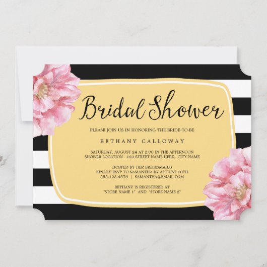 Floral Chic Bridal Shower Invitation / Yellow Kaart (Voorkant)
