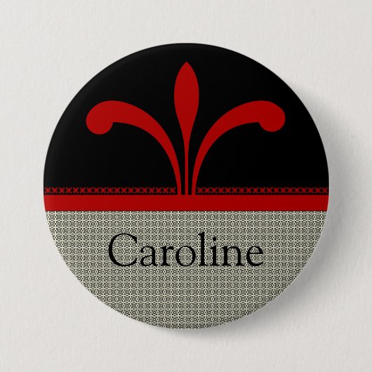 Floral Chic Button, donkerrood Ronde Button 7,6 Cm (Voorkant)