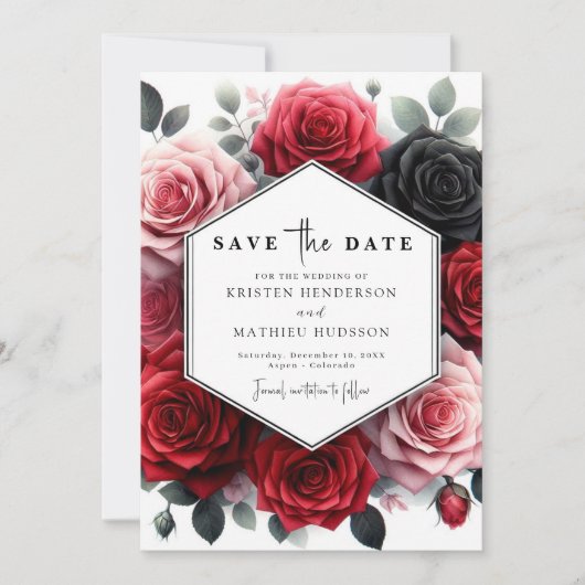 Floral Chic Crimson Red Wedding Save The Date (Voorkant)