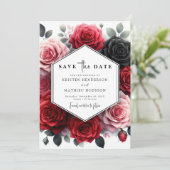 Floral Chic Crimson Red Wedding Save The Date (Staand voorkant)