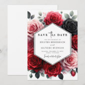 Floral Chic Crimson Red Wedding Save The Date (Voorkant / Achterkant)