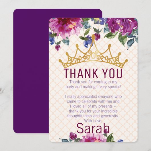 Floral Chic Crown Verjaardag Bedankt Card Kaart (Voorkant / Achterkant)