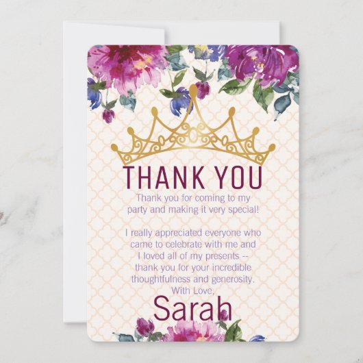 Floral Chic Crown Verjaardag Bedankt Card Kaart (Voorkant)