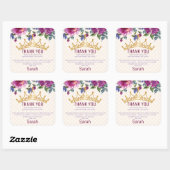 Floral Chic Crown Verjaardag Dank u Vierkante Sticker (Vel)