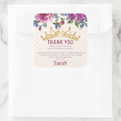 Floral Chic Crown Verjaardag Dank u Vierkante Sticker (Tas)