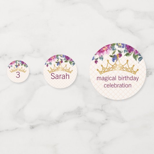 Floral Chic Crown Verjaardag ontwerp Confetti (Achterkanten)