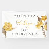 Floral Chic Elegant Eenvoudig Geel 21e Verjaardag Spandoek (Horizontaal)