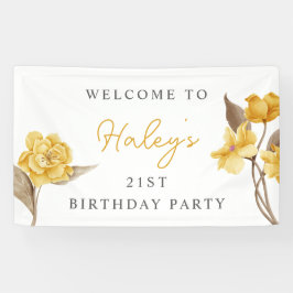 Floral Chic Elegant Eenvoudig Geel 21e Verjaardag Spandoek