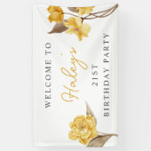 Floral Chic Elegant Eenvoudig Geel 21e Verjaardag Spandoek (Verticaal)