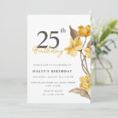 Floral Chic Elegant Eenvoudig Geel 25e Verjaardag Kaart (Staand voorkant)