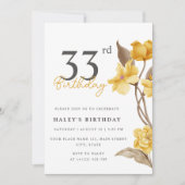 Floral Chic Elegant Eenvoudig Geel 33e Verjaardag Kaart (Voorkant)