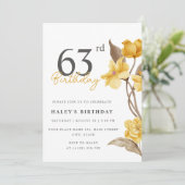 Floral Chic Elegant Eenvoudig Geel 63e Verjaardag Kaart (Staand voorkant)