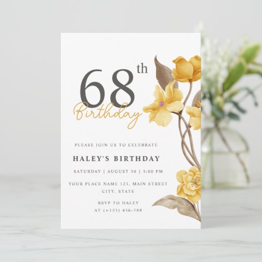 Floral Chic Elegant Eenvoudig Geel 68ste Verjaarda Kaart (Staand voorkant)