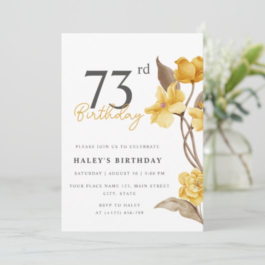 Floral Chic Elegant Eenvoudig Geel 73e Verjaardag Kaart (Staand voorkant)