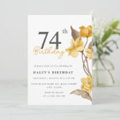 Floral Chic Elegant Eenvoudig Geel 74e Verjaardag Kaart (Staand voorkant)
