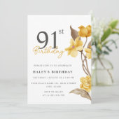 Floral Chic Elegant Eenvoudig Geel 91e Verjaardag Kaart (Staand voorkant)