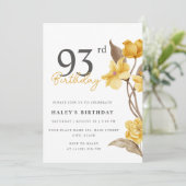 Floral Chic Elegant Eenvoudig Geel 93e Verjaardag Kaart (Staand voorkant)