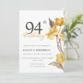 Floral Chic Elegant Eenvoudig Geel 94e Verjaardag Kaart (Staand voorkant)