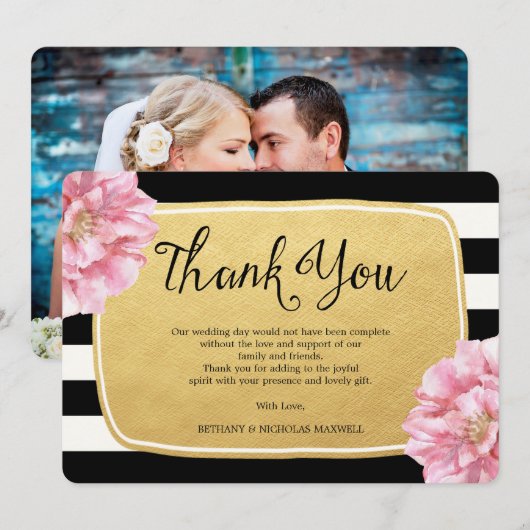 Floral Chic Foto Dank je kaart / Goud (Voorkant / Achterkant)