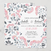 Floral chic grijs roze lijst waterverf bruiloft kaart (Voorkant / Achterkant)