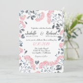 Floral chic grijs roze lijst waterverf bruiloft kaart (Staand voorkant)