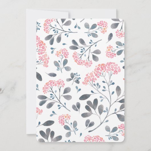 Floral chic grijs roze lijst waterverf bruiloft kaart (Achterkant)