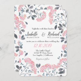 Floral chic grijs roze lijst waterverf bruiloft kaart