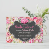 Floral Chic Krijtbord Bruids Douche Uitnodiging (Staand voorkant)