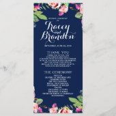 Floral Chic Marine Blauw Elegant Trouwprogramma Programmakaart (Voorkant)