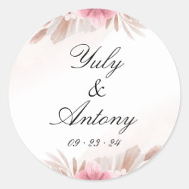 Floral Chic Modern Roos en Champagne Ronde Sticker
