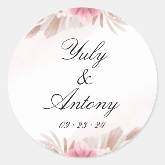 Floral Chic Modern Roos en Champagne Ronde Sticker (Voorkant)