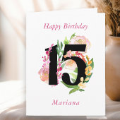 Floral Chic Number 15 Personalized 15th Birthday Kaart