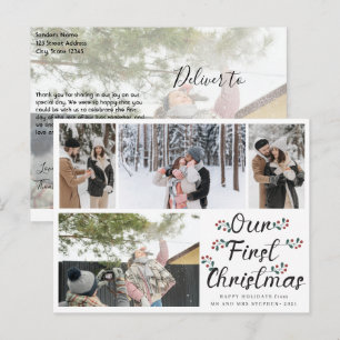 Floral Chic Ons eerste Kerstfeest 4 Foto Collage Briefkaart