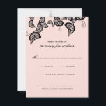 Floral Chic Peacock Black Pink Wedding RSVP Kaart<br><div class="desc">Ontworpen door: fat*fa*tin. Eenvoudig aan te passen met uw eigen tekst,  foto of afbeelding. Voor douaneverzoeken,  te contacteren gelieve vet*fa*tin direct. Aangepaste kosten zijn van toepassing op www.zazzle.com/fat_fa_tin www.zazzle.com/color_therapy www.zazzle.com/fatfatin_blue_knot www.zazzle.com/fatfatin_red_knot www.zazzle.com/fatfatin_box www.zazzle.com/fatfatin_ink</div>