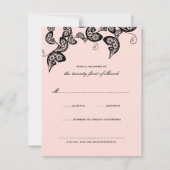 Floral Chic Peacock Black Pink Wedding RSVP Kaart (Voorkant)