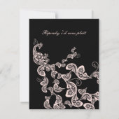 Floral Chic Peacock Black Pink Wedding RSVP Kaart (Achterkant)