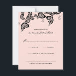 Floral Chic Peacock Black Pink Wedding RSVP Kaart<br><div class="desc">Ontworpen door: fat*fa*tin. Eenvoudig aan te passen met uw eigen tekst,  foto of afbeelding. Voor douaneverzoeken,  te contacteren gelieve vet*fa*tin direct. Aangepaste kosten zijn van toepassing op www.zazzle.com/fat_fa_tin www.zazzle.com/color_therapy www.zazzle.com/fatfatin_blue_knot www.zazzle.com/fatfatin_red_knot www.zazzle.com/fatfatin_box www.zazzle.com/fatfatin_ink</div>