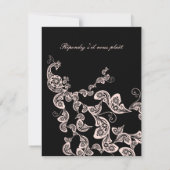 Floral Chic Peacock Black Pink Wedding RSVP Kaart (Achterkant)